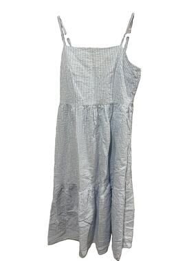 Dizzy Lizzy Tiered Maxi Dress Blue White Striped Medium Petite 100% Cotton NWT